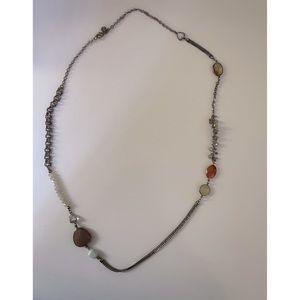 Stone and chain long necklace